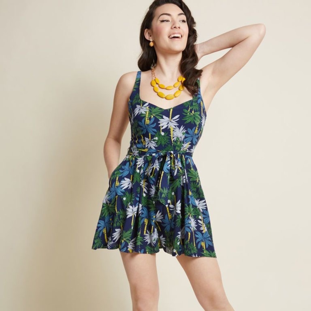 Collectif x ModCloth Romper Palm Trees and Bamboo